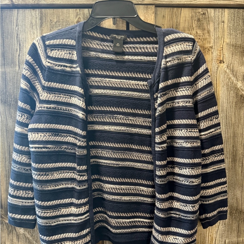 Ann Taylor Navy and Cream Striped Sweater